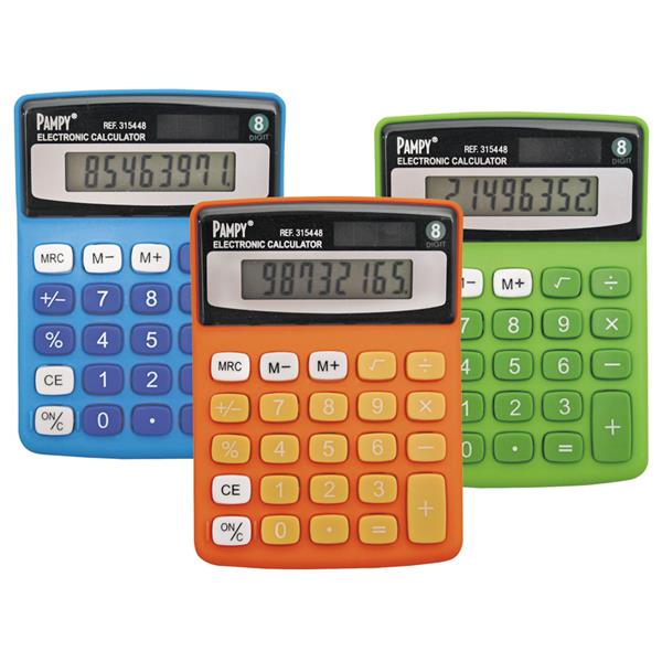 Calculadora 8 digitos. Alimentación solar. Colores variados.