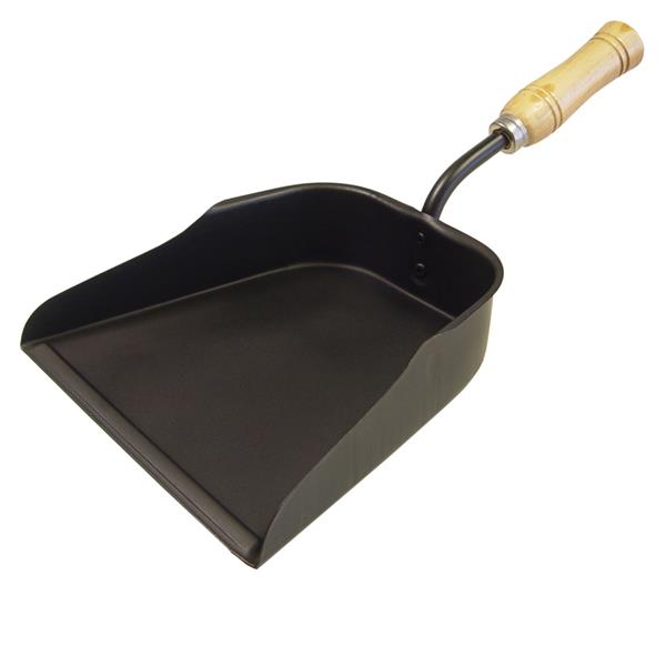 Recogedor metálico con mango de madera. 24x23 cm.