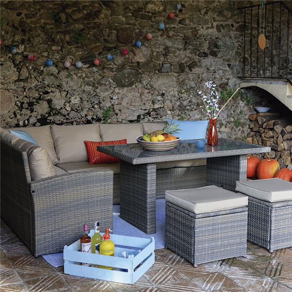 EXT Conjunto Bali. Rinconera. 2 sofás+mesa alta+2 pufs