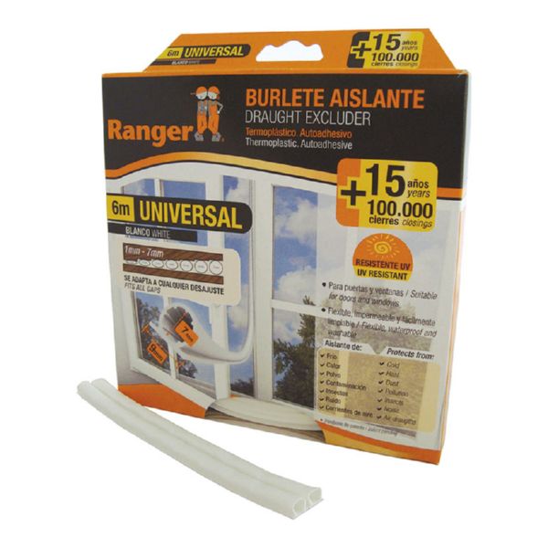 Burlete universal 9 mm x 6 m. Blanco