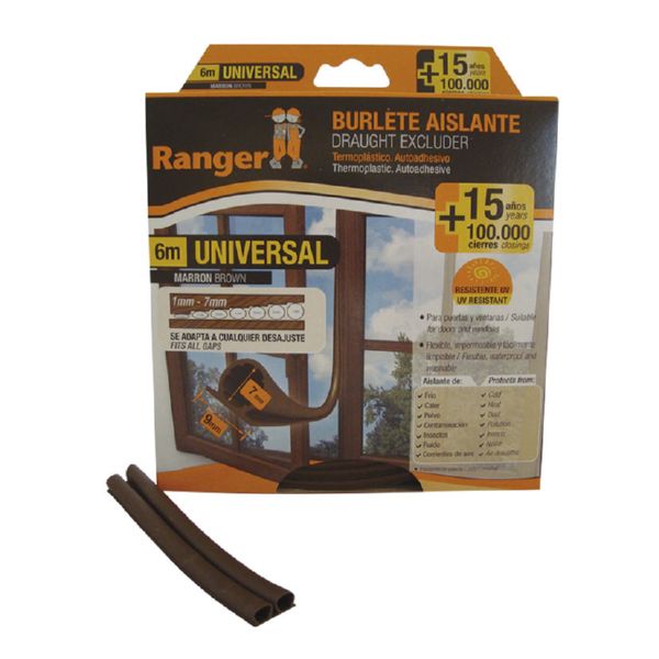Burlete universal 9 mm x 6 m. Marrón.