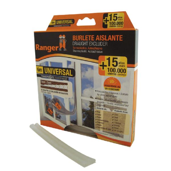 Burlete universal 9 mm x 6 m. Transparente.