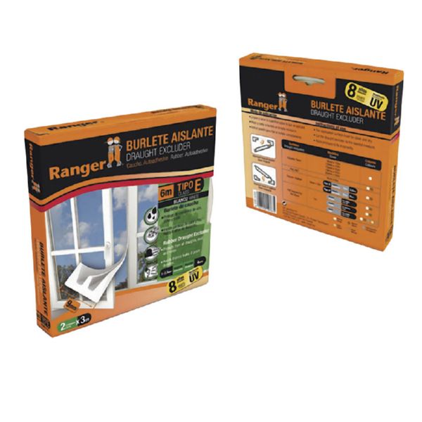 Burletes caucho tipo E 9 mm x 6 m. Blanco.