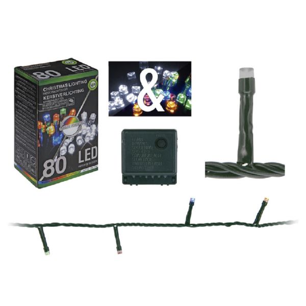 Iluminación ext. Led 40 bombillas blanco y mulitocolor con programador