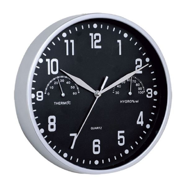 Reloj con termómetro e higrómetro.Diam.25 cm.