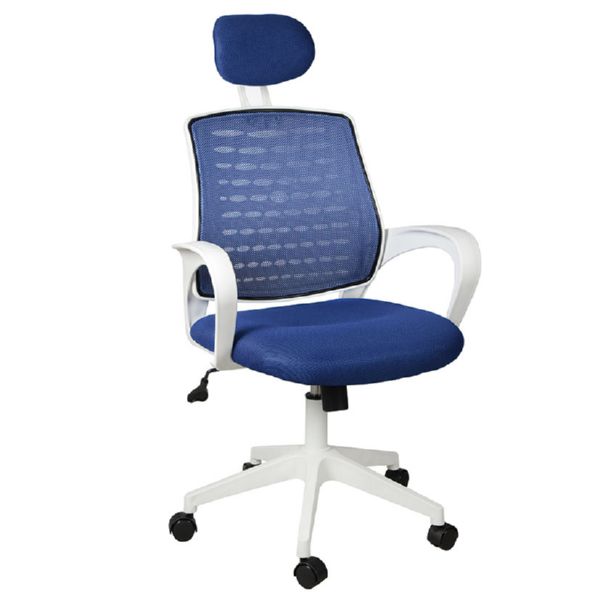 Sillón Cora estructura blanca, tejido azul. c/brazos.